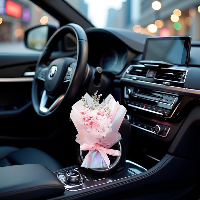 Pink Mini Dried Flowers Bouquet for Car Air Vent Clips, Air Outlet Perfume Decoration, Flower Gifts for Her Car FlowerVent Clips Air Fresheners Interior Accessories Automotive