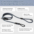 PawsPassion Rope Dog Leash 6 FT, 2-in-1 Heavy Duty Dog Leash with Seat Belt Buckle, Tangle Free 360ｰ Swivel Aviation Aluminum Carabiner, All Metal Hardware, Alloy O-Ring (Nightfall)