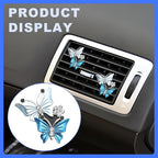 Car Shiny Dual Butterfly Air Outlet Clips, Crystal Air Fresheners Vent Clips, Car Diffuser Vent Clip Rhinestone Diamond Interior Decor, Car Decoration, Bling Car Accessories (2 Pcs Blue)