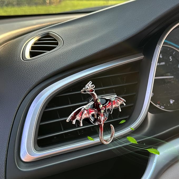 Dargon Air Vent Clips Car Air Freshener 2pcs Bling Red Dragon Car Accessories Enamel Fire Dragon Wyvern Vent Clips Refillable Essential Oil Outlet Diffuser Gothic Decor