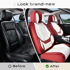 Coverado Seat Covers, Car Seat Covers Front Seats, Car Seat Cover, Car Seat Protector Waterproof, Seat Cushion Nappa Leather with Head Pillow, Carseat Cover Universal Fit for Most Cars (Red&White)