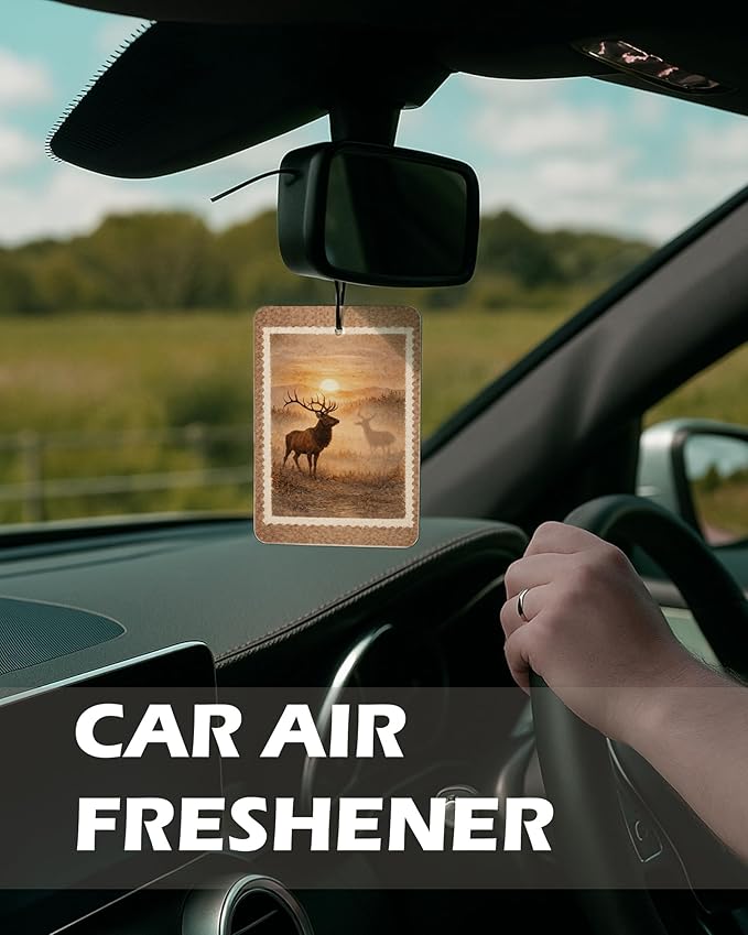 Vintage Rustic Wildlife Citrus Car Air Freshener 4 Pcs, Deer Duck Hunting Dogs Hanging Air Freshener for Cars Cabin Bathroom Books Decor, Lake House Accessories Gifts for Women Men