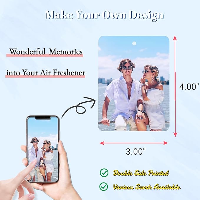 3 Pcs 1 Set Custom Car Air Freshener - Double Sided Photo Personalized Car Scents, Smell Fresheners With Picture Text for Wardrobe Bathroom (Rectangle - 3 pics)