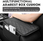 Car Center Console Cover, Leather Automotive Armrest Cushion with 2 Storage Bags, Breathable Armrest Cover, Universal Waterproof Arm Rest Protection Pad for SUV, Sedan, Truck (Black)