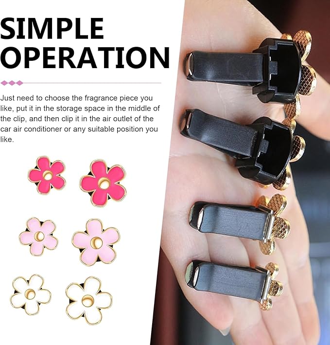 6 PCS Daisy Car Air Vent Clips, Flower Fresh Style Air Conditioning Diffuser, Alloy Anti-rust Straight Outlet Ornament, Dashboard Decoration Accessory for Most Cars (Multicolored)