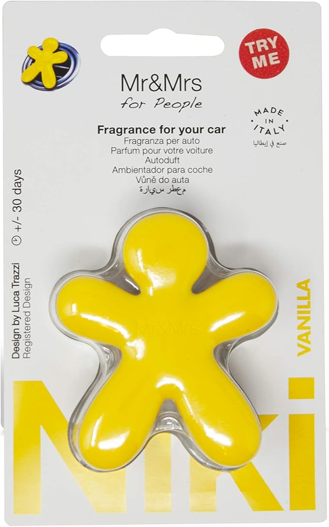 Mr & Mrs For People Car Air Freshener With Refill Niki Blister Vanilla Yellow