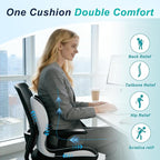 Seat Cushion for Office Chair and Car, Lumbar Support Pillow for Office Chair, Memory Foam Ergonomic Seat Cushion for Long Sitting, Back & Tailbone Pain, Sciatica - Dark Gray & Light Gray