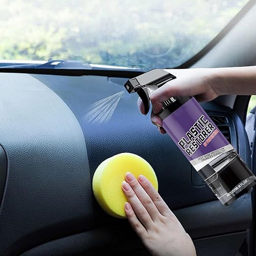 Car Polish | 237ml Car Restorer Spray with Sponge and Towel | UV Protection Coating for Interior Care Vehicle Restoration Detailing Dashboard Refurbishment