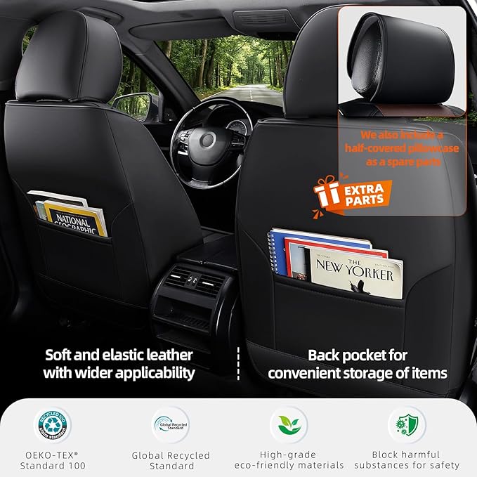 KEYOOG 2-Seater Waterproof and Breathable Nappa Leather Car Seat Covers Full Set, Fit for Front Seats of Cars, Compatible with Airbags, Car Seat Protector Covers for Most Cars - Black Coffee