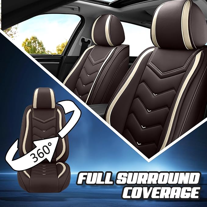 Car Seat Covers for VW Eos 2007-2016, Premium Nappa Leather Car Seat Cover, Stylish Sport Seat Covers， Automobile Seat Cover Sets.(Standard 2 Seats/Coffee Color)