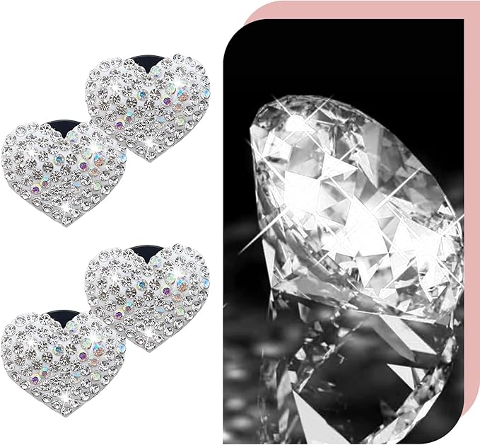 4PCS Bling Heart Air Vent Clips, Car Air Fresheners Vents Clips, Crystal Rhinestone Air Conditioning Outlet Clip, Cute Car Accessories for Women (White)