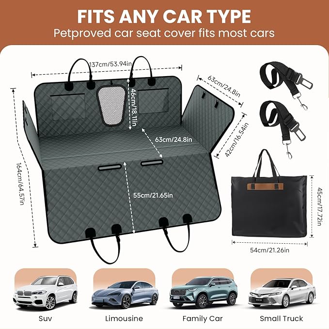 A-Pce 600D Heavy Duty Dog Car Seat Cover for Back Seat,2025 Upgraded Hard Honeycomb Bottom Back Seat Extender for Dogs- Holds 600lbs,Waterproof Scratch Proof Nonslip Dog Hammock for SUV,Grey