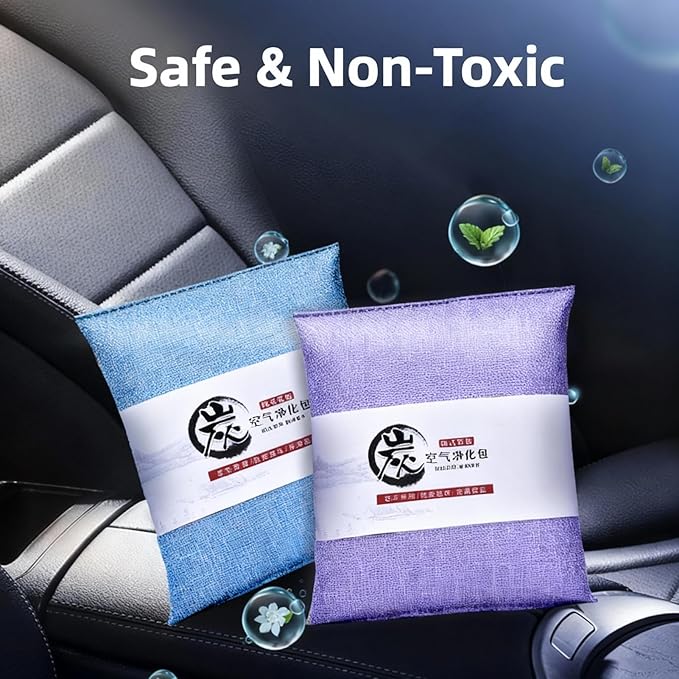 500g Activated Charcoal Air Purifying Bag, Natural Odor Absorber,Natural Smell Deodorizer, Car Air Freshener Bag, Car Air Odor Remover Absorbers for Car, Home, Bedroom, Closet (Orange,2 Pcs)