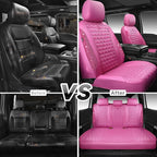 CAR PASS Hot Pink Bling Diamond Leather Car Seat Covers Full Sets, Waterproof Shining Glitter Sparkly Crystal Universal Armrest Fit for Automotive Truck SUV Cute Women Girl,Hot Pink Rhinestone