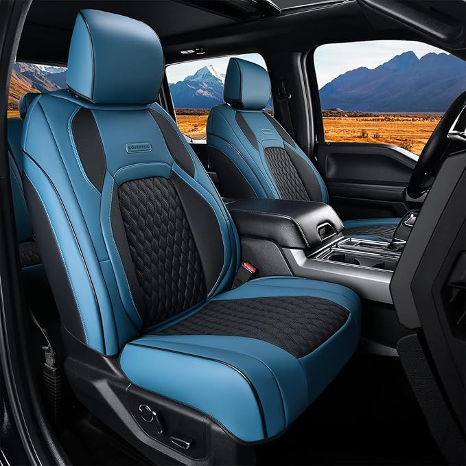 Coverado Wrangler JK Seat Covers for Jeep, Full Coverage Front Waterproof Leather for Cars Automotive Truck Custom Fit for 2008-2012 Jeep Wrangler 2-Door/4-Door (Blue)