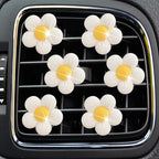 Cute Daisy Air Vent Clips, 6 Pcs Flower Car Air Fresheners Vent Clips Car Diffuser Vent Clip Charm Decoration for Women Cute Interior Decor Accessories + Sunflower Mask Hook (White)
