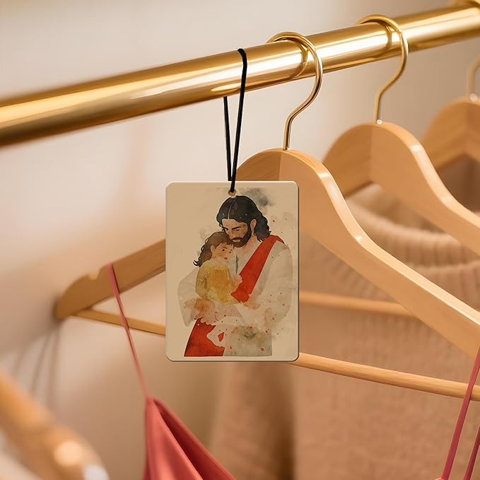 Jesus Car Air Freshener 4 Pcs, Watercolor Religious Scented Hanging Decor for Christian Women Men, Vehicles Home Church, Faith Based Mirror Gif