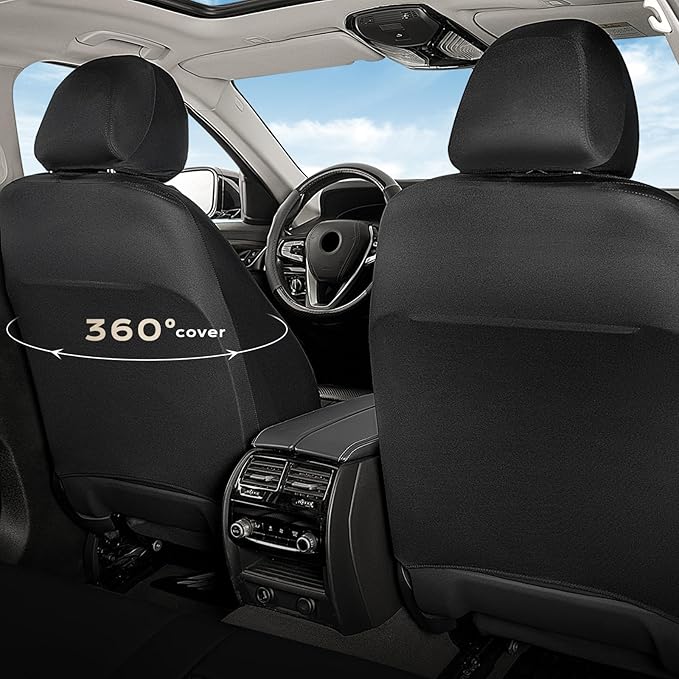 Coverado Car Seat Cover, Car Seat Covers Front Seats, Waterproof Car Seat Covers, Car Seat Cushion, Front Seat Covers Faux Leather Driver Car Seat Protector Fit for Most Cars Trucks SUV, Black&White