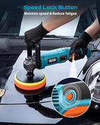 Seesii Car Buffer Polisher 1600W, 7"/6" Variable Speed 2056-3600 RPM Rotary Polisher with Copper Motor & Detachable Handles, Ideal for DIY Detailers, Auto Detailing Hobbyists, Scratch Removal & Waxing