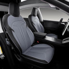 Custom Fit Seat Covers for 2025 2026 Tesla Model Y Juniper (5-Seater), Waterproof Breathable Nappa Leather, OEM Factory Style Full Set Car Seat Protectors Airbag Compatible - Black+Grey