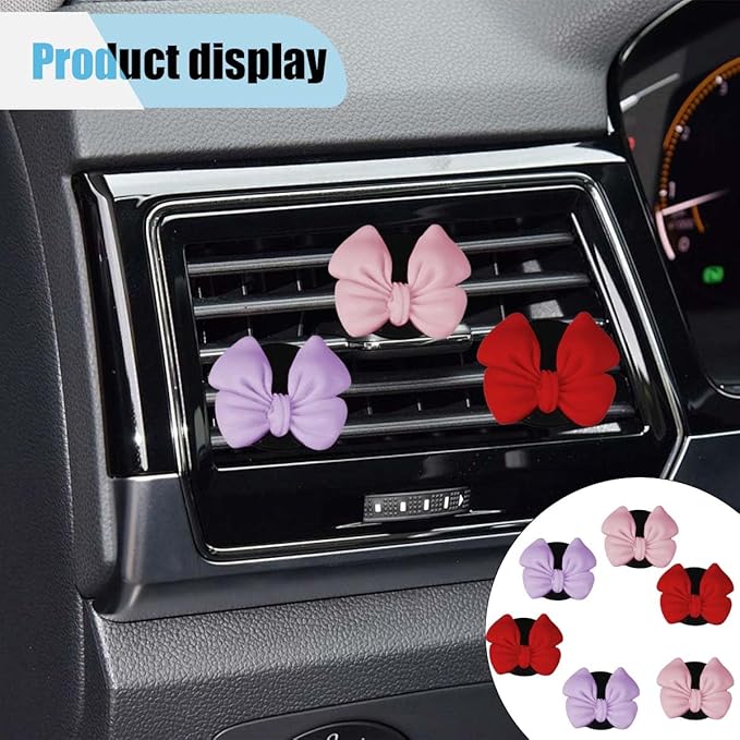 6PCS Bow Car Air Freshener Clips, Cute Air Conditioning Vent Clip, Aesthetic Car Interior Decoration Accessories, Automotive Dashboard Air Vent Trim Clip for Women Girl (Colorful 1)