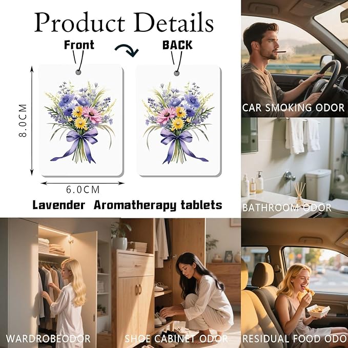 Watercolor Floral Car Air Freshener 4 Pcs, Botanical Bouquet Hanging Air Freshener for for Cars Closet Drawer Books,Gifts for Flower Lovers, Decor for Car Accessories Mirror Decor for women.