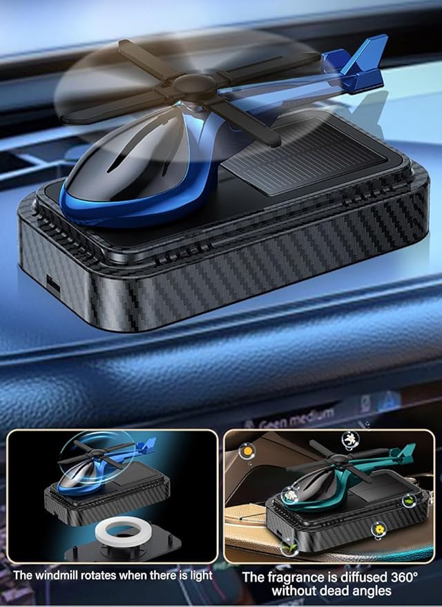 Car Air Freshener | Solar Powered Helicopter Scents Diffuser | Fashion Automotive Interior Decoration Accessories Purifiers for Car and Home Aromatherapy Dashboard (Silver, 11 X 6 X 5.7 CM)