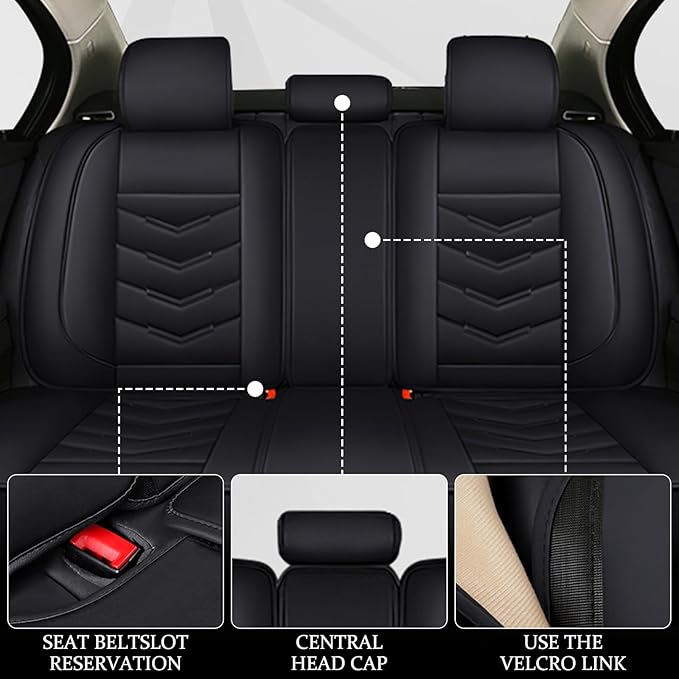 Car Seat Cover 6 Seats for Ford Explorer 2000-2026, Waterproof Durable Compatible Airbag, Premium Leather Seat Protector(6 Seats Standard,Black)