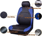 Universal Deluxe Pu Luxury Vinyl Faux Leather Car Seat Covers Full Set, Airbag Compatible, Breathable, Fit for Cars, Trucks, SUV (Black and Blue)