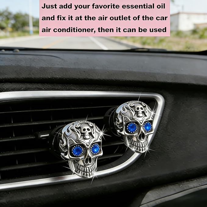 Gothic Skull Car Air Freshener Vent Clips with 2 Pads, Halloween Scented Car Accessories for Men Women, Automotive Interior Decor and Cool Car Fresheners for Men， Spooky Gift Idea-A5
