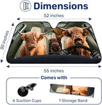 GENANY Cute Highland Cow Windshield Sun Shade for Car SUV Truck (55x30 Inches), Funny Sun Shade Windshield, Protector Blocks UV, Spring Car Decor