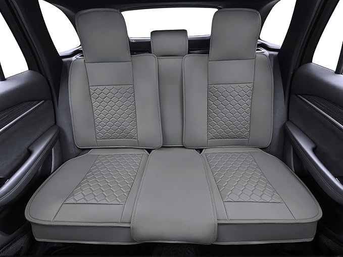 Elantrip Car Seat Cover Full Set Leather Car Seat Protector Universal fit for Most Cars SUVs and Trucks Water Proof Front and Rear Seat Protector Gray
