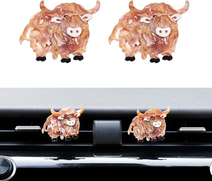 Cute Highland Cow Air Freshener Vent Clip, 2PCS Car Vent Clips Decor, Air Diffuser Clips, Highland Cow Car Interior Decor Accessories