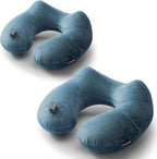 2Pack Inflatable Travel Neck Pillow for Airplane Sleeping, Adjustable Blow Up Neck Support Air Pillow Traveling on Plane Long Flights Washable
