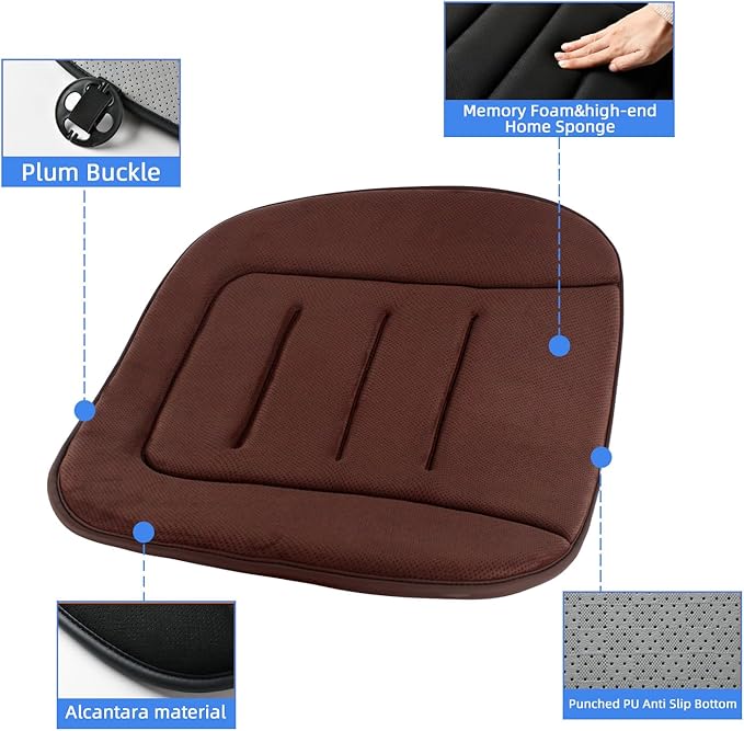 KAYI Car Seat Cushion, Memory Foam Car Seat Cushion, Anti Slip Rubber Bottom Car Seat Cushions for Driving, Suitable for Car and Office Chairs (2 Pack, Brown)