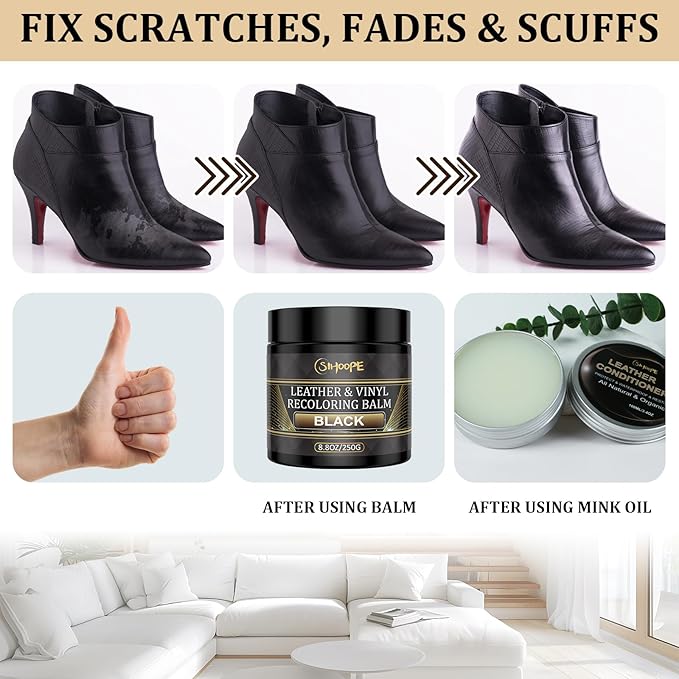 8.8oz Leather Recoloring Balm with 100ml Mink Oil,Light Brown Leather Repair Kit for Furniture,Leather Repair Cream,Leather Scratch Repair for Car Interior,Leather Conditioner for Couch