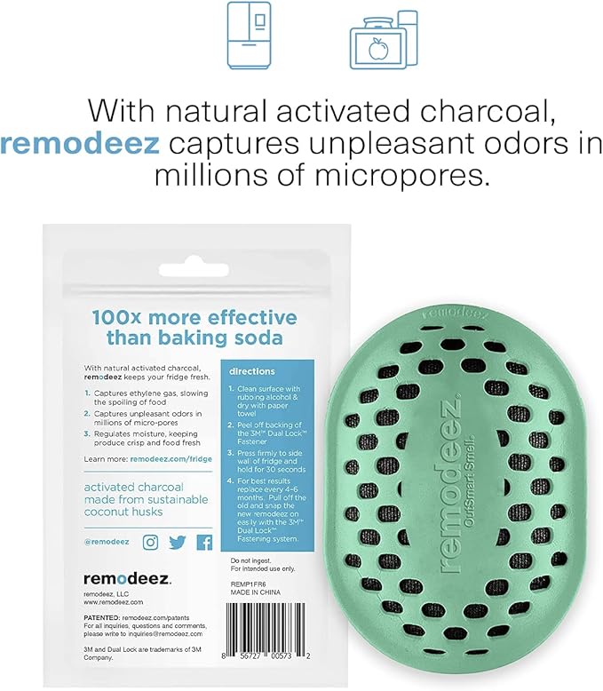 remodeez Refrigerator Deodorizer and Odor Eliminator, Activated Charcoal Bags, Charcoal Air Purifiers, Odor & Moisture Absorber (2pack)