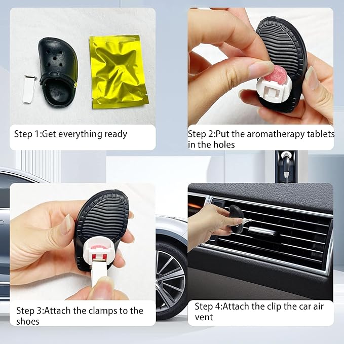 4 Pcs Air Vent Clip Accessories Cute Shoe Car Air Freshener Vent Clips with Refills Solid Fragrance Replacement Pads Car Perfume Clip Cars Interior Decor Accessories for Men/Women