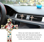 2PCS Bling Car Air Vent Clip, Crystal Cross Air Conditioner Outlet Air Fresheners Vent Clips, Sparkly Bedazzled Decor Rhinestone Cross Diffuser Clip, Interior Car Accessories (Light Pink)