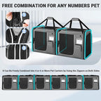 Petskd 2 in 1 Double Cat Car Travel Carrier with Litter Box, 38"x17"x18" Portable Dual Extra Large Cat Carrier for Multiple Cats with Zipper Locks for Moving Across The Country(Grey)