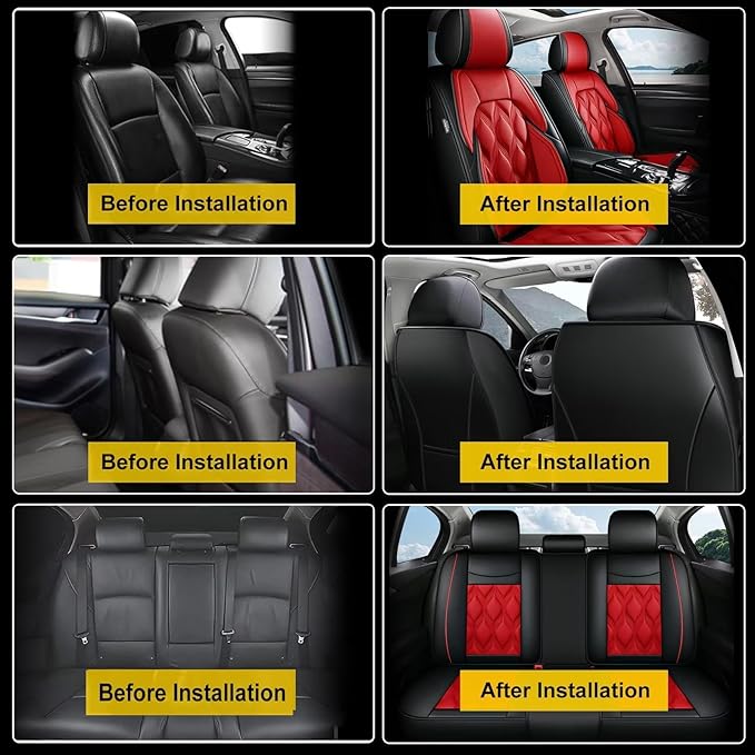 AOMSAZTO Car Seat Covers Fit for Acura TL 2008-2014 Leather Car Seat Cover Seat Cushion Protector Airbag Compatible Waterproof Full Set 5 Seats Black&Red