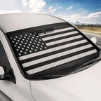 Motor Trend USA Black American Flag Car Windshield Sun Shade for Front Window, Foldable Car Sun Shade with Patriotic Graphic, Collapsible Sun Visor Sunshade for Cars Windshield (Large 69" x 35")