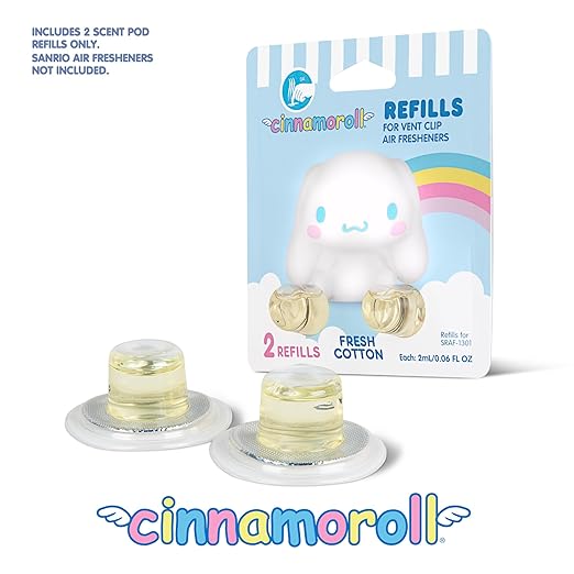 Hello Kitty Car Air Freshener Refills 2-Pack - Fresh Cotton Scent – Cute and Long-Lasting Cinnamoroll Car Accessories, Odor Eliminator, Fun Scents, 30 Days Freshness (2 Refills)