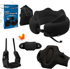 4-in-1 Travel Set – Inflatable Neck Pillow, Convertible Lumbar Support & Foot Hammock, 3D Sleep Mask & Ear Plugs – Complete Comfort Kit for Airplane, Office & Car – Gift-Ready (Black)