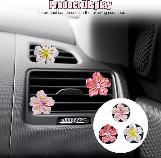 Cute Car Dashboard Air Vent Trim Clips, Hawaiian Flower Auto Air Freshener Vent Clip, Auto Air Conditioning Diffuser, Hibiscus Blossom Car Interior Accessories Decorations for Girls Women (6PCS)