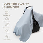 Comfy Cubs Baby Car Seat Cover - Soft, Breathable Bamboo Rayon and Muslin Cotton Blend - Lightweight Canopy for Sun, Bug, and Comfort Protection - Large Size Infant Seat Cover in Pacific Blue Design