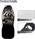 Funny Front Seat Covers for Cars Happy Raccoon Soft Bucket Seat Covers Scratchproof Premium Polyester Seat Covers for SUV Vans Sedans Trucks