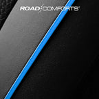 Road Comforts Car Seat Covers, Leather Front Seat Covers with Piping, Air-Cool Mesh Designed, Airbag Compatible Automotive Seat Covers for Most Car, Truck, Van, SUV - Black with Blue Piping
