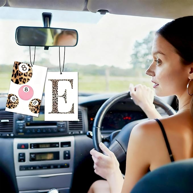 6PCS Leopard Initial D Car Air Freshener,Personalized Letter Car Accessories,Initial Gifts for Women and Men New Driver Auto Decor Rearview Mirror Hanging,Aromatherapy for Cars Interior or Locker