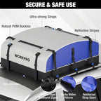 WORKPRO Rooftop Cargo Carrier Roof Bag, 21 Cubic Feet, Waterproof Roof Rack Cargo Carrier for Vehicle with/Without Rack, Heavy Duty 840D PVC, Includes Anti-Slip Mat, 6 Safety Hooks and Storage Bag
